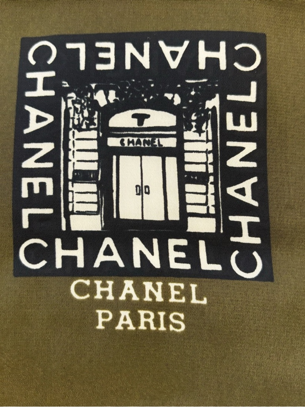 CHANEL Olive Green Scarf with Black and White Logo Panel - Picture 2 of 12